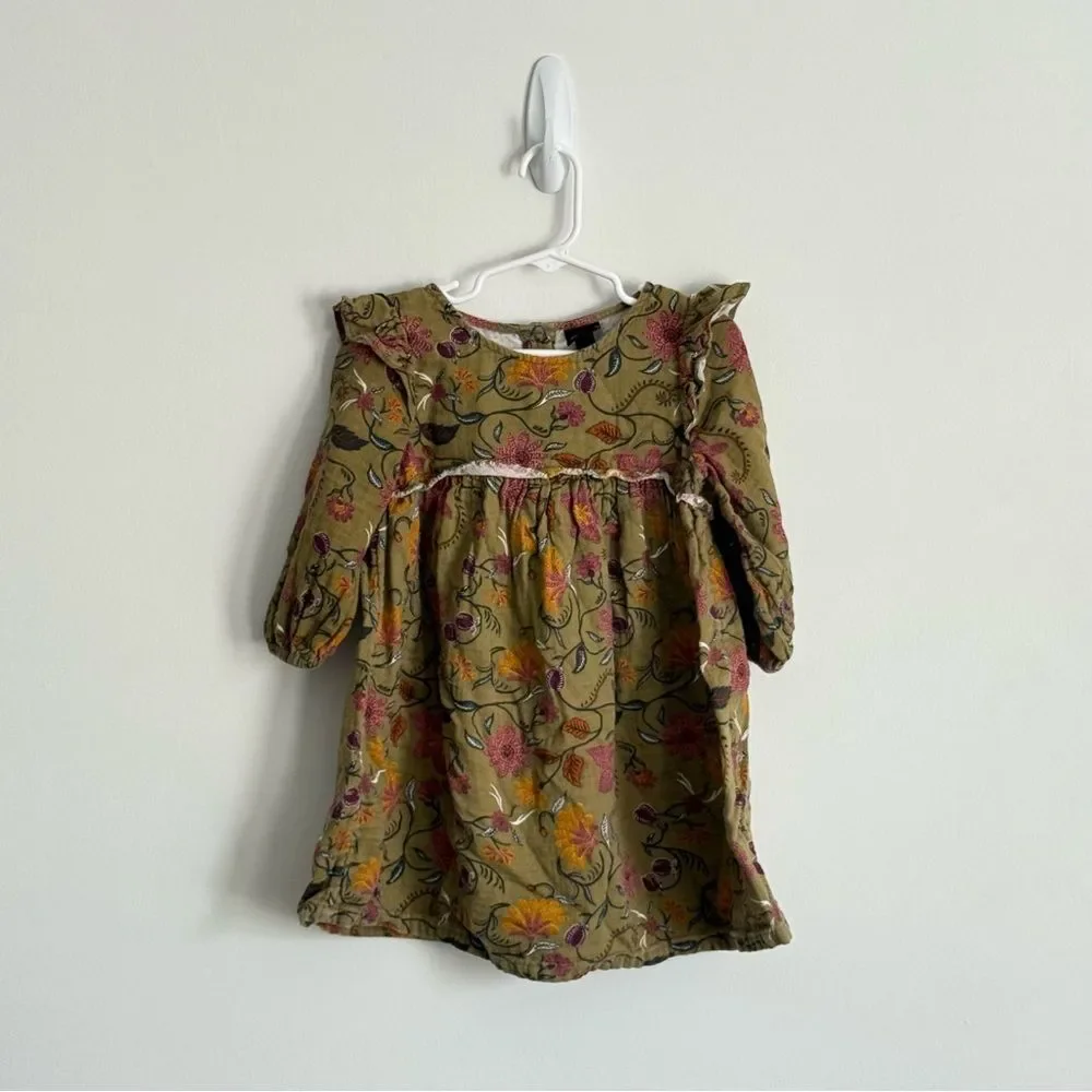 Art Class Floral Dress in Olive Green Fall Colors Paisley Print 3T Toddler Girl